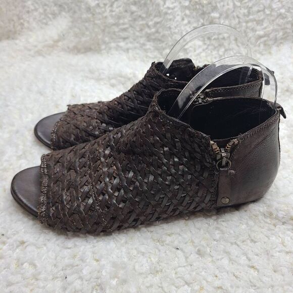 Sundance Asheville Woven Leather Boho Peep-toe Booties sz 38 - Picture 4 of 8